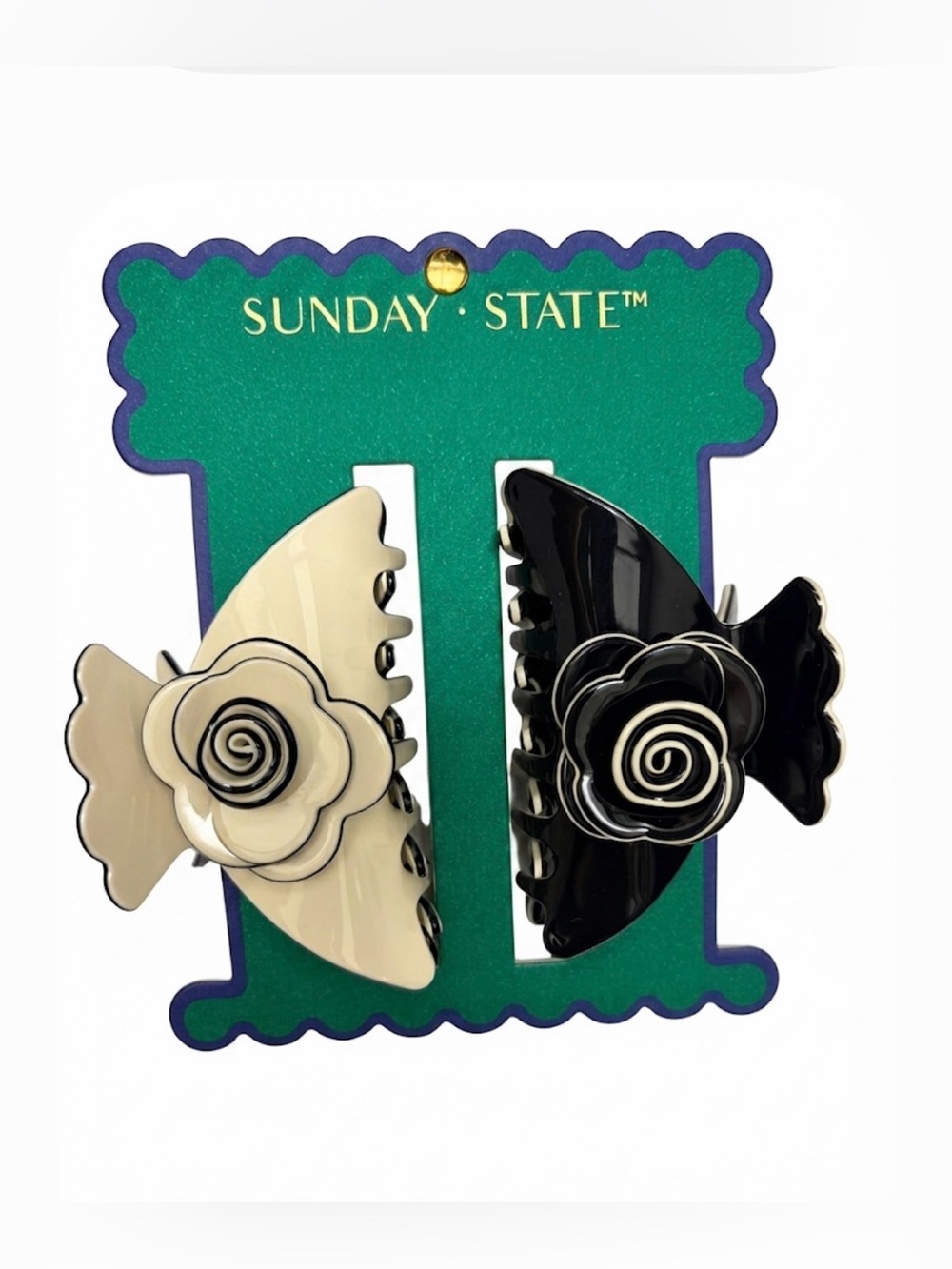NWT ⚜️🖤⚜️ Sunday State Floral Hair Claw Clips set of 2